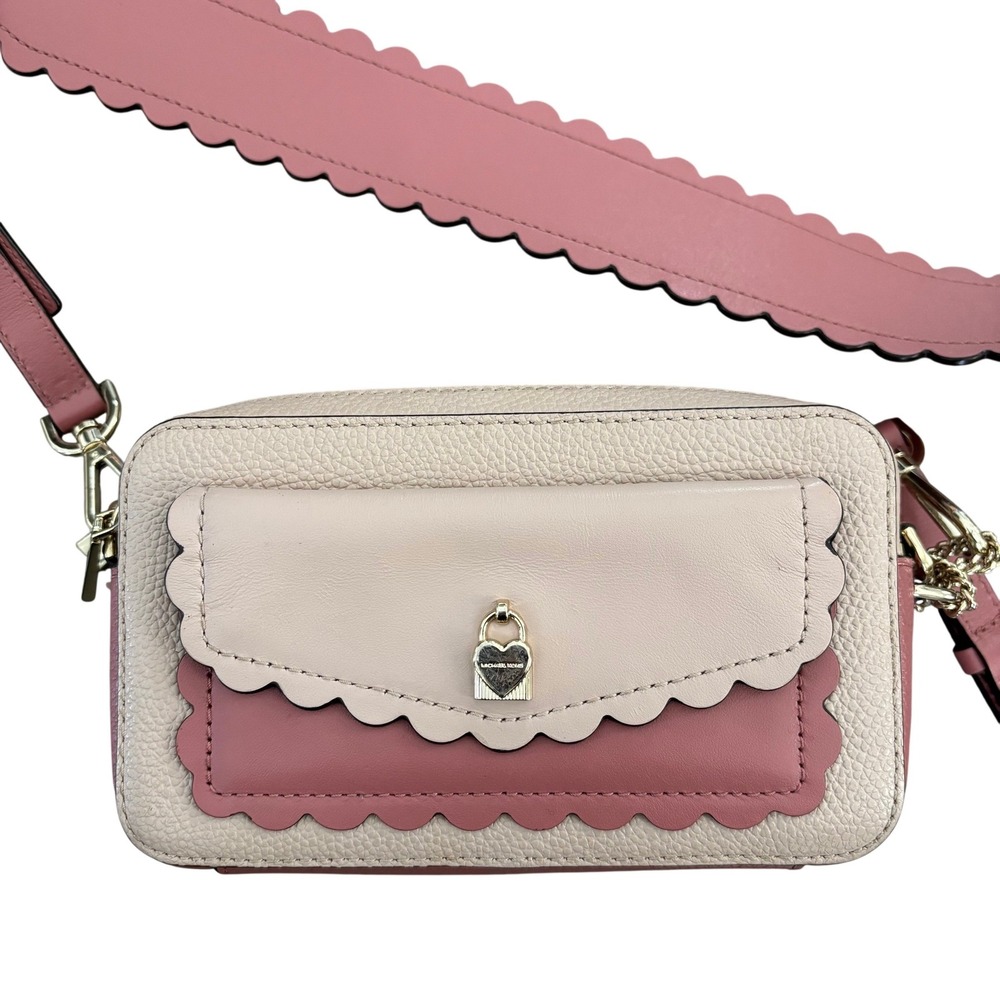 Michael Kors Scalloped Bicolor Pebble Leather Pocket‎ Camera Bag Pink